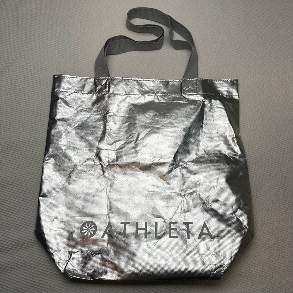 Athleta Metallic Silver Tote Bag